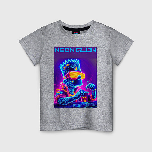 Детская футболка Bart Simpson - neon fantasy ai art / Меланж – фото 1