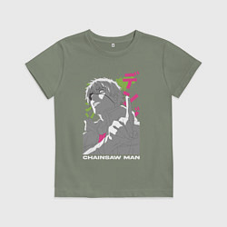 Футболка хлопковая детская Человек-бензопила Денджи Denji, цвет: авокадо