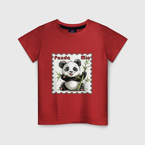 Детская футболка Панда Миа акварель / Красный – фото 1
