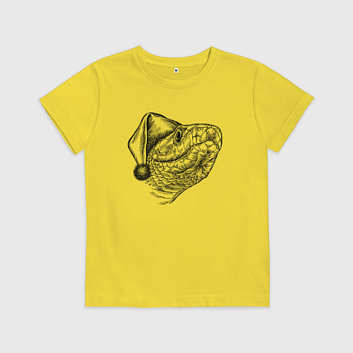 Детская футболка Новогодний змей в колпаке / Желтый – фото 1