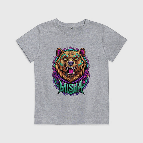 Детская футболка Свирепый медведь с надписью / Меланж – фото 1