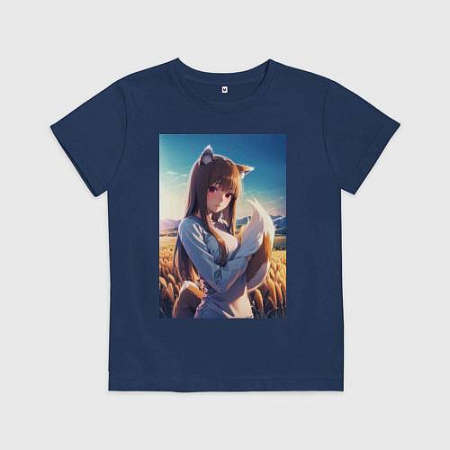Детская футболка Волчица и пряности Холо в поле / Тёмно-синий – фото 1