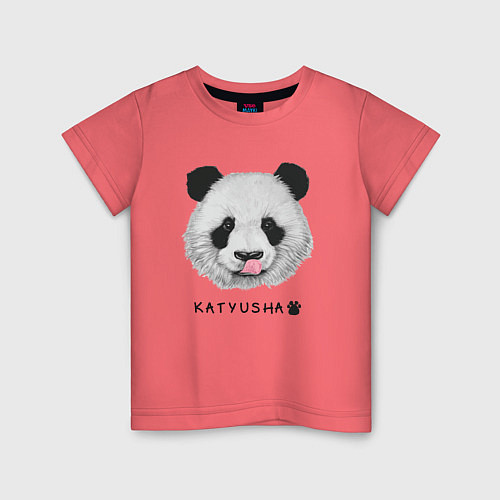 Детская футболка Панда Катюша с языком / Коралловый – фото 1