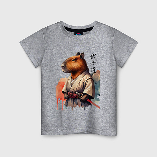 Детская футболка Capybara samurai - ai art fantasy / Меланж – фото 1