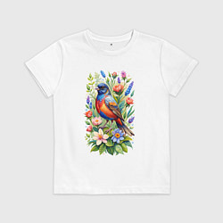 Футболка хлопковая детская Расписной овсянковый кардинал, цвет: белый