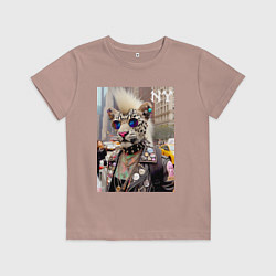 Футболка хлопковая детская Леопард альбинос панк музыкант из Нью-Йорка - нейр, цвет: пыльно-розовый