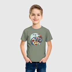 Футболка хлопковая детская Велосипед в цветах, цвет: авокадо — фото 2