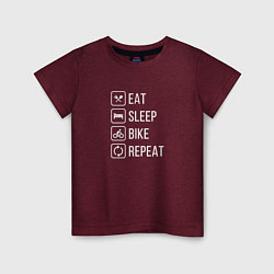 Футболка хлопковая детская Eat sleep bike repeat, цвет: меланж-бордовый