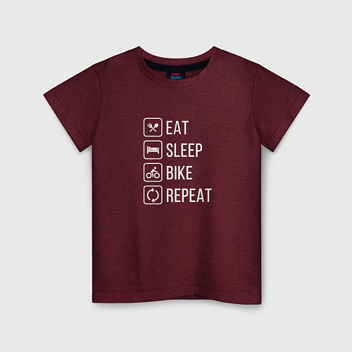 Детская футболка Eat sleep bike repeat / Меланж-бордовый – фото 1