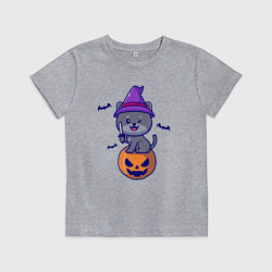 Футболка хлопковая детская Котик и хэллоуин, цвет: меланж