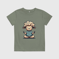 Футболка хлопковая детская Медитирующая овечка, цвет: авокадо