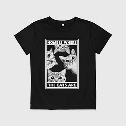 Футболка хлопковая детская Home is where the cats are, цвет: черный