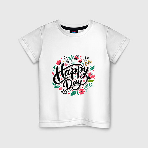 Детская футболка Happy day с цветами / Белый – фото 1