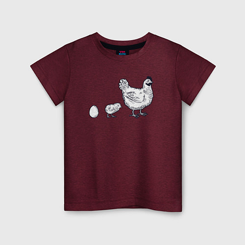 Детская футболка Куриное семейство / Меланж-бордовый – фото 1