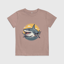 Футболка хлопковая детская Акула в кругу, цвет: пыльно-розовый