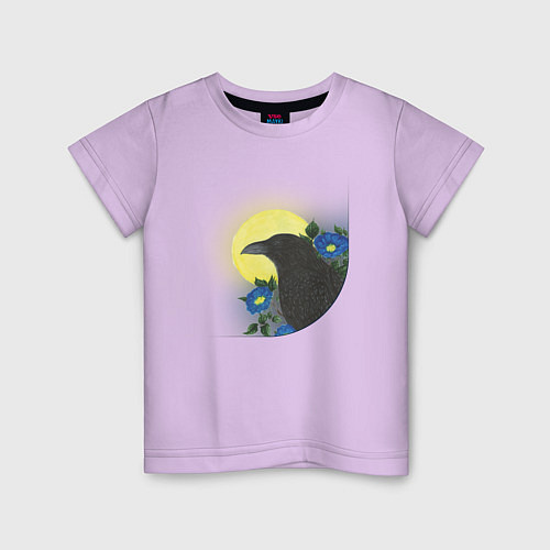 Детская футболка Чёрный ворон на ветке под луной / Лаванда – фото 1