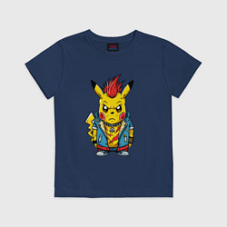 Футболка хлопковая детская Пикачу панк с красным ирокезом, цвет: тёмно-синий