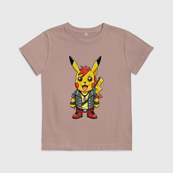 Футболка хлопковая детская Пикачу в рок стиле, цвет: пыльно-розовый