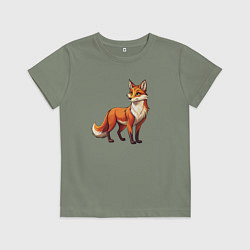 Футболка хлопковая детская Внимательная лиса, цвет: авокадо