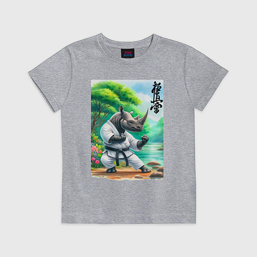 Детская футболка Кёкусинкай каратэ - носорог / Меланж – фото 1
