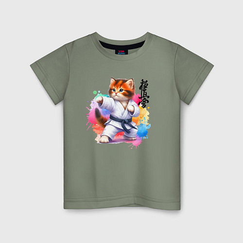 Детская футболка Кёкусинкай карате - крутой котёнок / Авокадо – фото 1