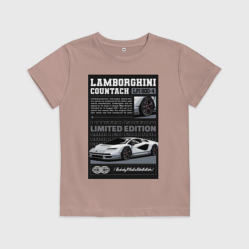 Детская футболка Lamborghini countach / Пыльно-розовый – фото 1