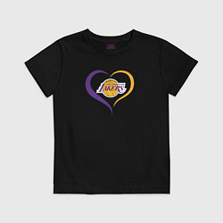 Футболка хлопковая детская LA Lakers в сердце, цвет: черный