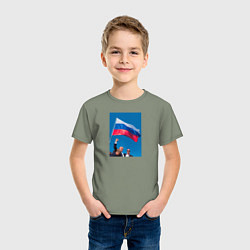 Футболка хлопковая детская Дональд Трамп за Россию, цвет: авокадо — фото 2