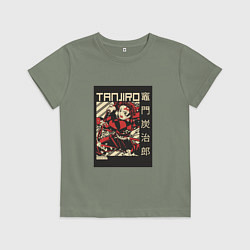 Футболка хлопковая детская Тандзиро Tanjiro Клинок рассекающий демонов, цвет: авокадо