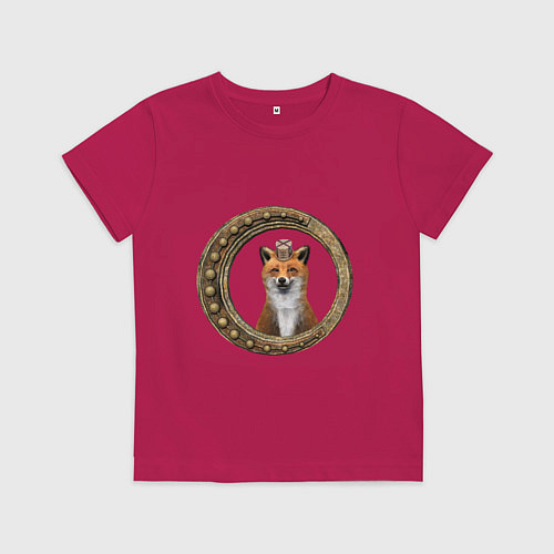Детская футболка Стимпанк лис в рамке / Маджента – фото 1