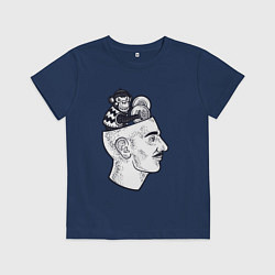 Футболка хлопковая детская Обезьяна в голове, цвет: тёмно-синий