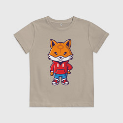 Футболка хлопковая детская Модный лисёнок, цвет: миндальный