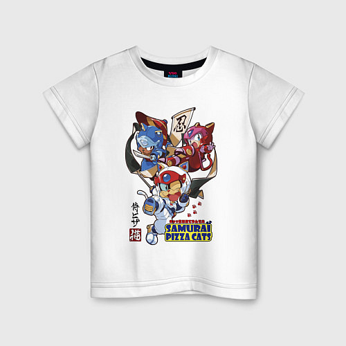 Детская футболка Samurai pizza cats / Белый – фото 1
