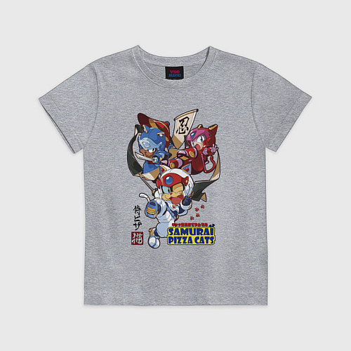 Детская футболка Samurai pizza cats / Меланж – фото 1