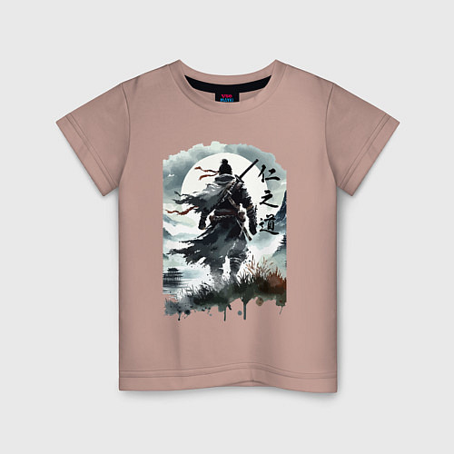 Детская футболка Призрак Цусимы - Японский самурай / Пыльно-розовый – фото 1