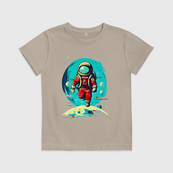 Футболка хлопковая детская Космонавт на фоне луны, цвет: миндальный
