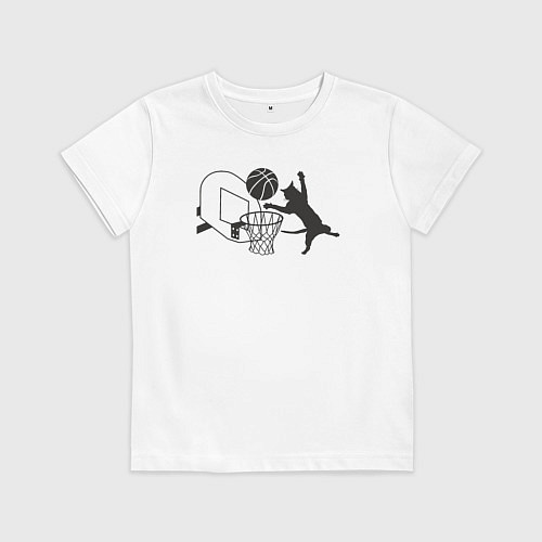 Детская футболка Баскетбольный кот / Белый – фото 1