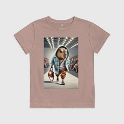 Футболка хлопковая детская Капибара модель на дефиле животных, цвет: пыльно-розовый