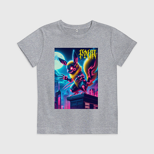 Детская футболка Ужасный Пикачу на крыше небоскрёба - хэллоуин / Меланж – фото 1