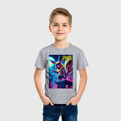 Футболка хлопковая детская Ужасный Пикачу на крыше небоскрёба - хэллоуин, цвет: меланж — фото 2