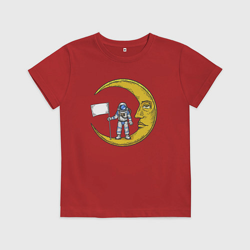 Детская футболка Астронавт с флагом на Луне / Красный – фото 1