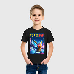 Футболка хлопковая детская Cyber Pikachu - ai art fantasy, цвет: черный — фото 2