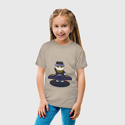 Футболка хлопковая детская Кот DJ, цвет: миндальный — фото 2