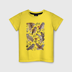 Футболка хлопковая детская Разные совы и цветы, цвет: желтый