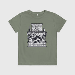 Футболка хлопковая детская Санта в камине, цвет: авокадо