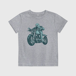 Футболка хлопковая детская Голубь байкер на мотоцикле, цвет: меланж