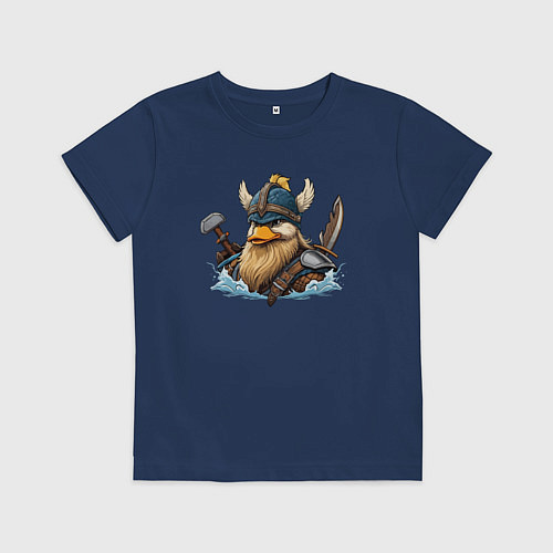Детская футболка Утка воин викинг / Тёмно-синий – фото 1