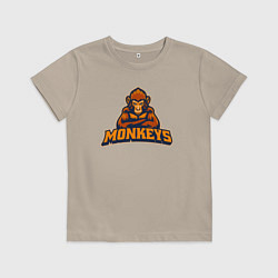 Футболка хлопковая детская Грозные обезьяны, цвет: миндальный