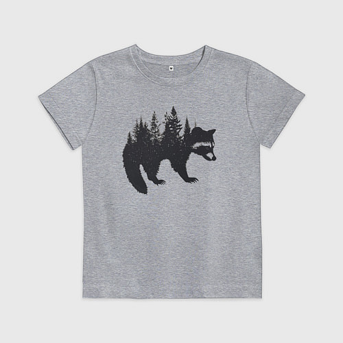 Детская футболка Енот силуэт из деревьев лесных / Меланж – фото 1