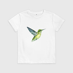 Футболка хлопковая детская Колибри зелёная, цвет: белый
